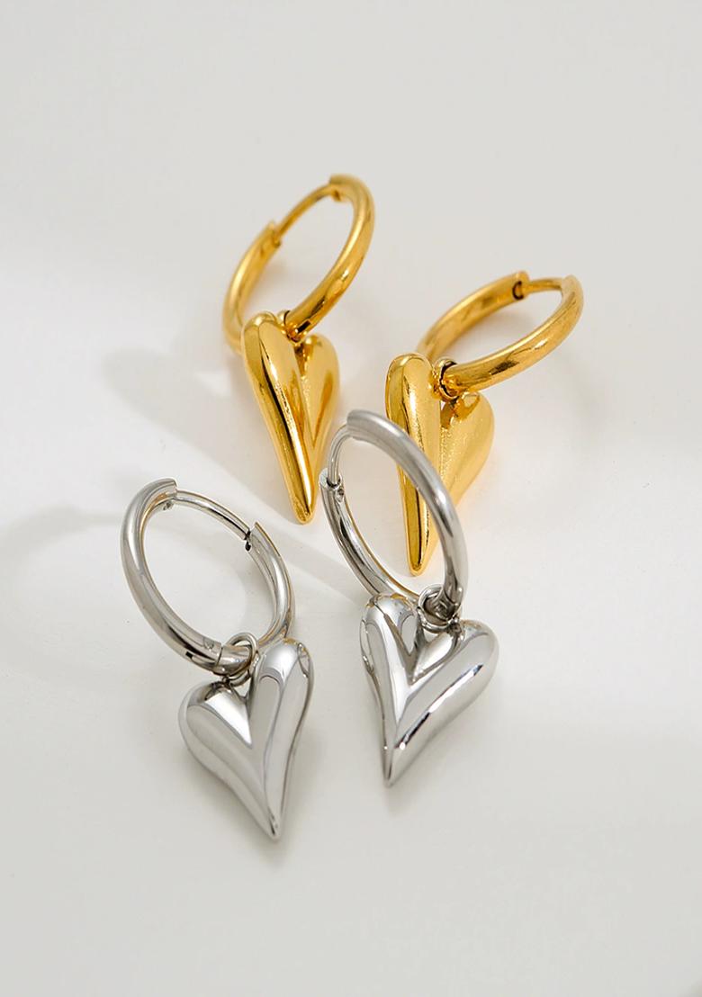 18K Gold Plated Anti Tarnish Minimal Heart Drop Earrings