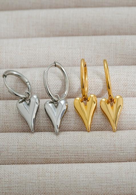 18K Gold Plated Anti Tarnish Minimal Heart Drop Earrings