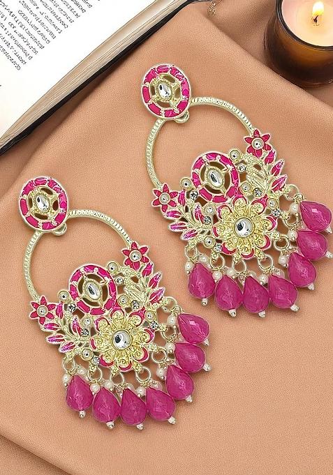 Gold Plated Magenta Chandbali Earrings