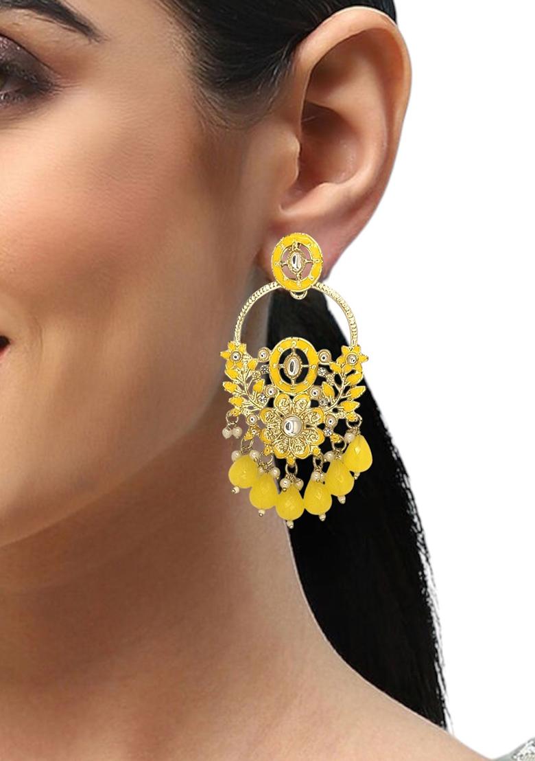 Gold Plated Yellow Chandbali Earrings