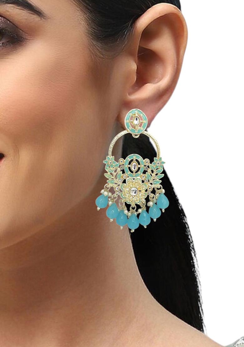 Gold Plated Sky Blue Chandbali Earrings