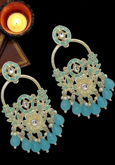 Gold Plated Sky Blue Chandbali Earrings