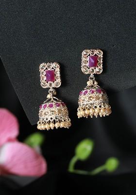 Rose Circular Gold Plated Ad Studded Jhumkas Earrings