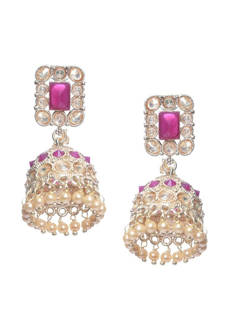Rose Circular Gold Plated Ad Studded Jhumkas Earrings