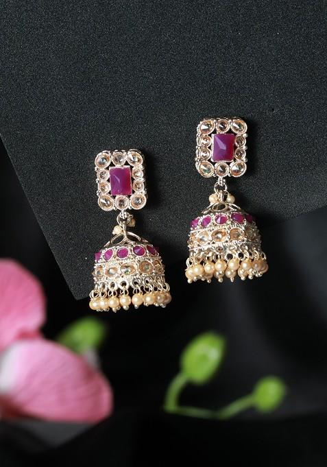 Rose Circular Gold Plated Ad Studded Jhumkas Earrings