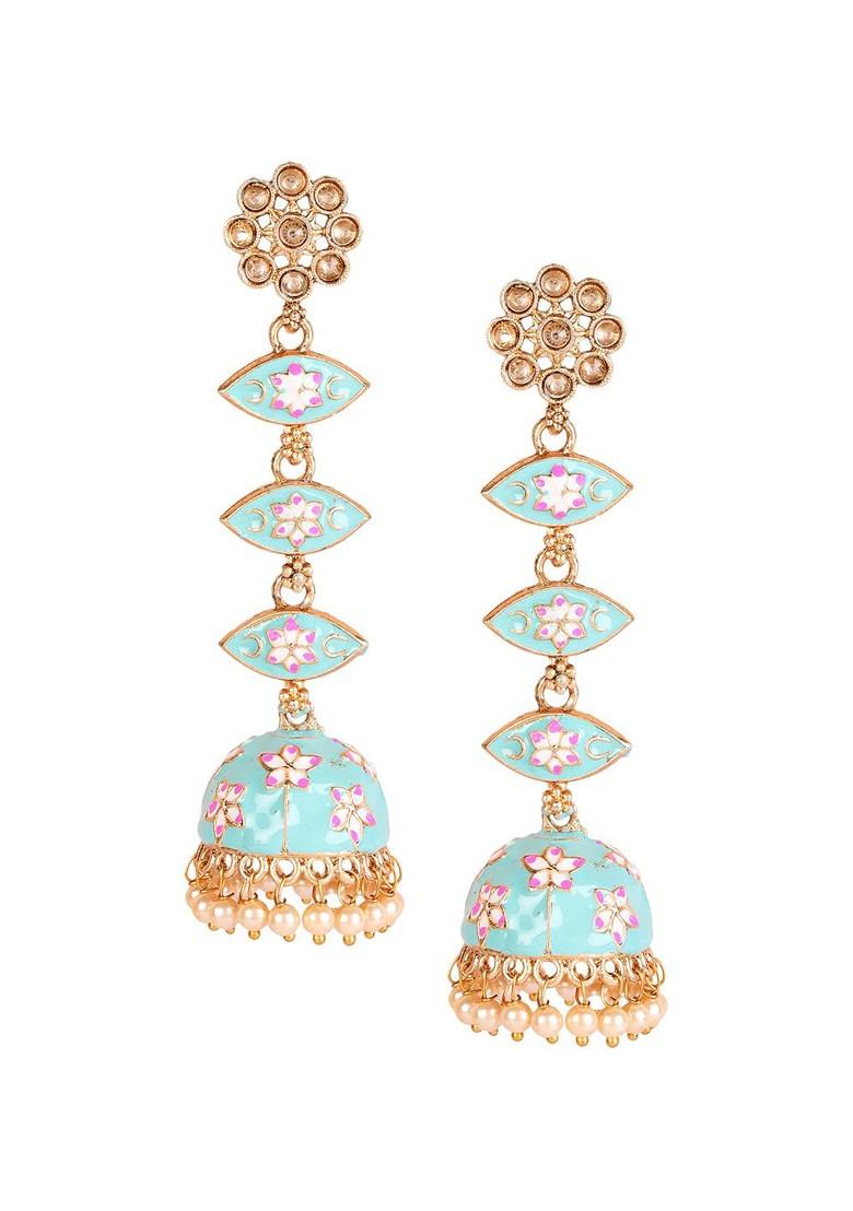 Turquoise Blue Contemporary Jhumkas Earrings