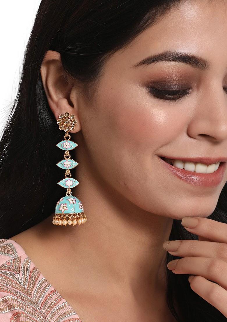 Turquoise Blue Contemporary Jhumkas Earrings