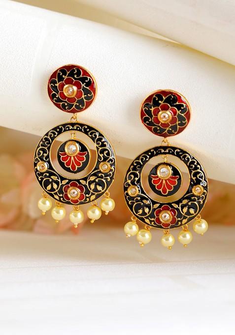 Black And Red Circular Drop Earrings