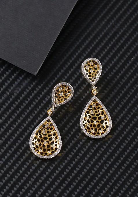Gold Plated Teardrop Shaped Drop Earrings