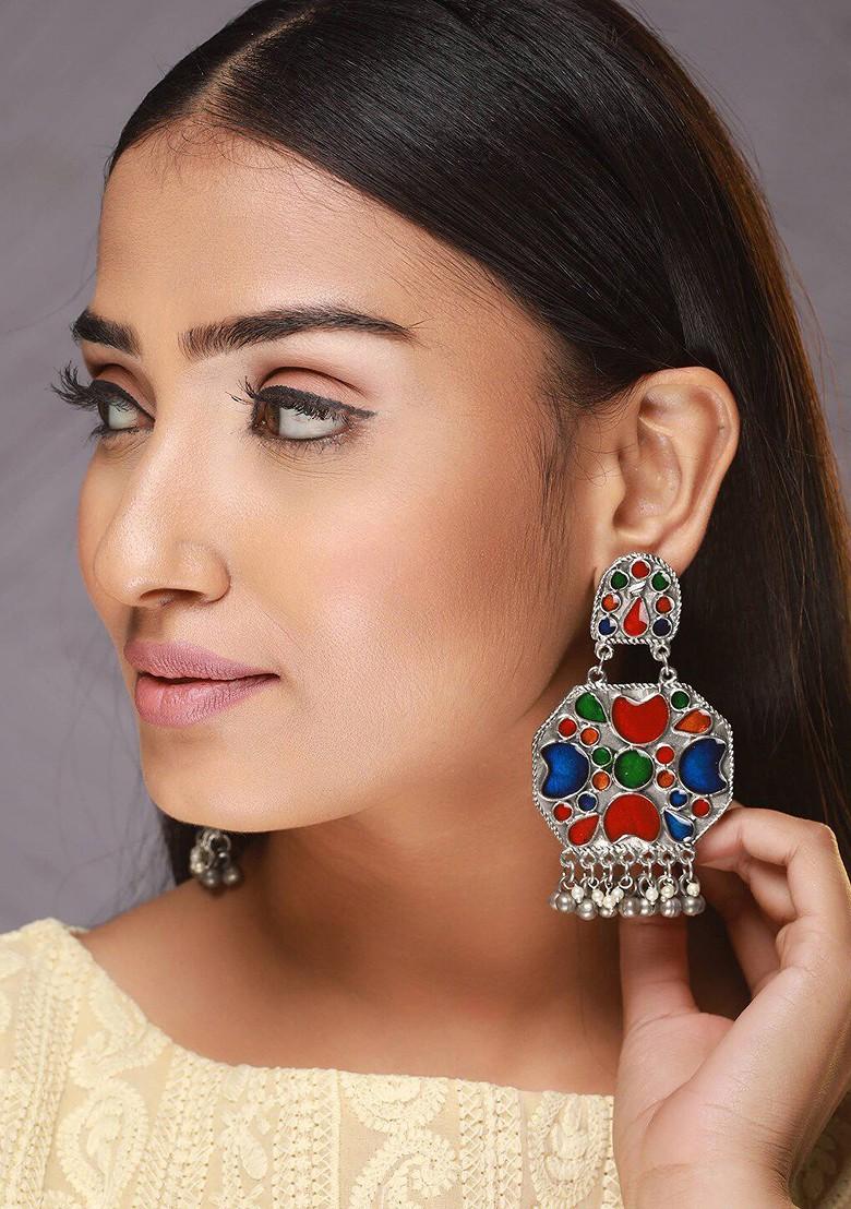 Silver Plated Contemporary Jhumkas Earrings