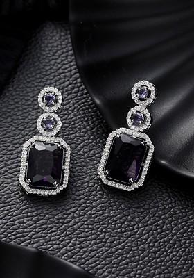 Silver Plated American Diamond Studded Drop Earrings