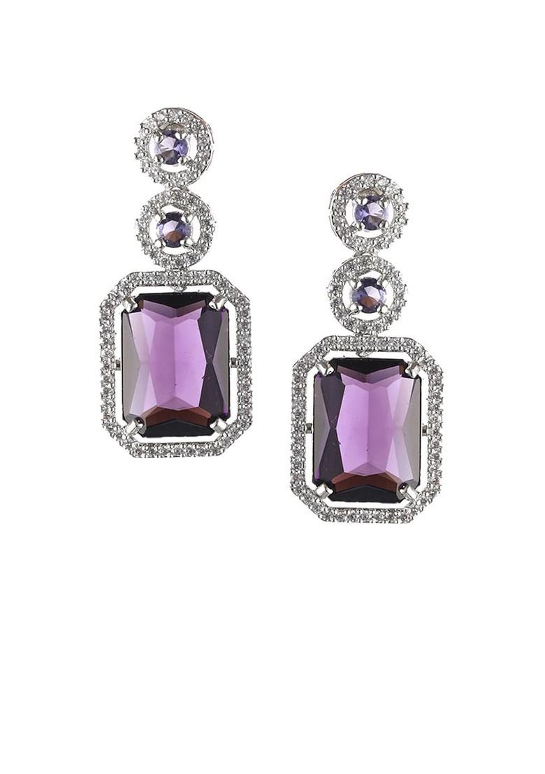 Silver Plated American Diamond Studded Drop Earrings