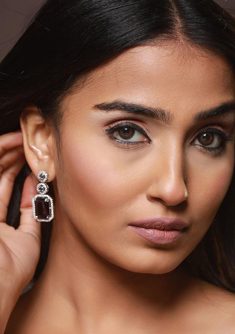 Silver Plated American Diamond Studded Drop Earrings