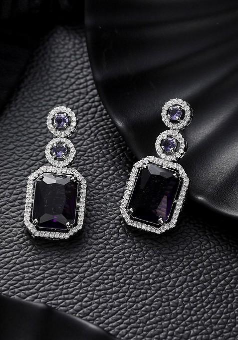 Silver Plated American Diamond Studded Drop Earrings