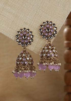 Gold Plated Kundan Contemporary Jhumkas Earrings
