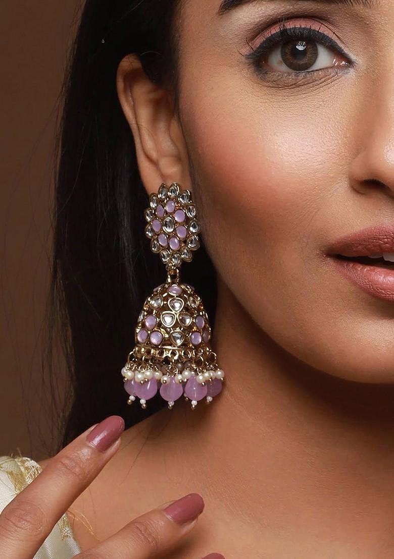 Gold Plated Kundan Contemporary Jhumkas Earrings