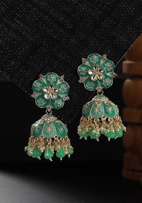 Gold Plated Stone Studded Dome Shaped Jhumkas