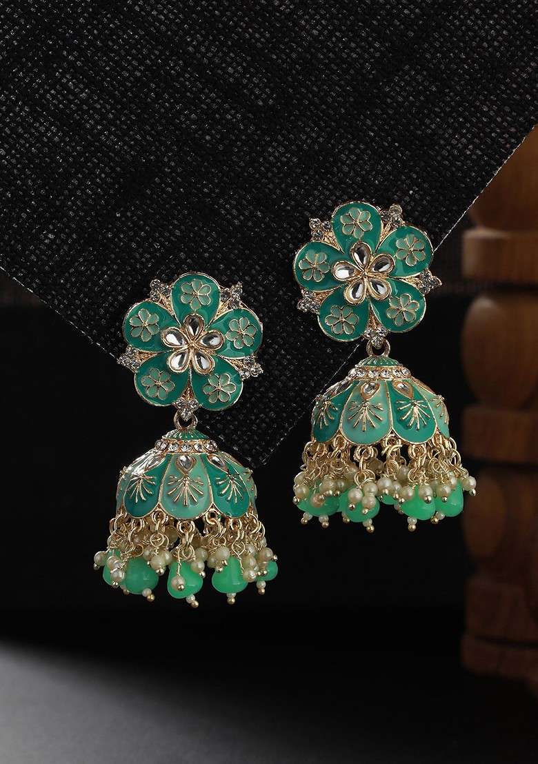 Gold Plated Stone Studded Dome Shaped Jhumkas - Indya