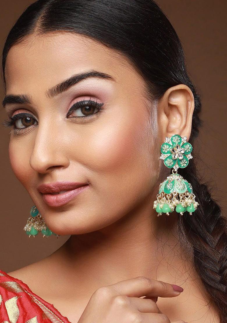 Gold Plated Stone Studded Dome Shaped Jhumkas