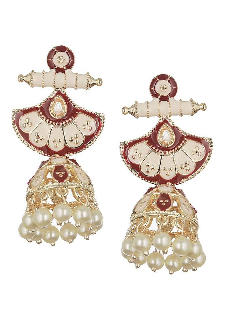 Gold Plated Beaded Dome Shaped Meenakari Jhumkas