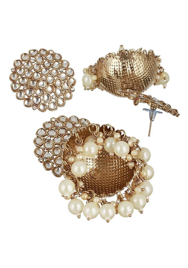 Gold Plated Kundan Studded Dome Shaped Jhumkas