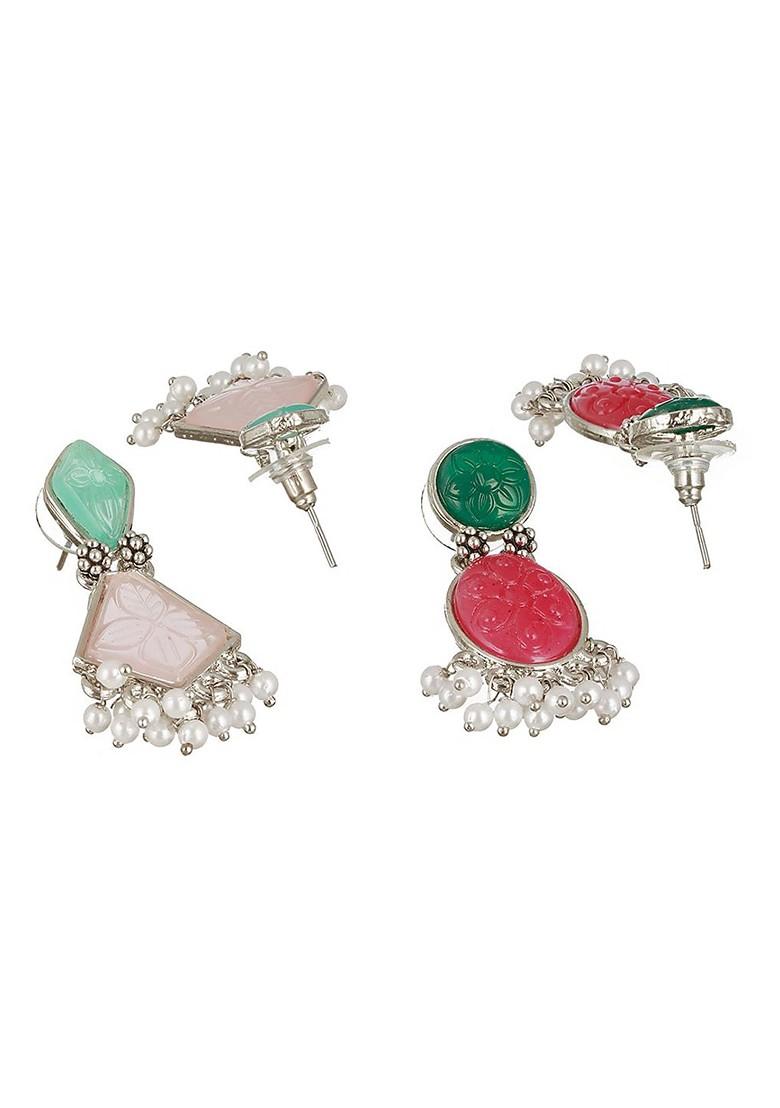 Set Of 2 Silver Plated Beaded Drop Earrings