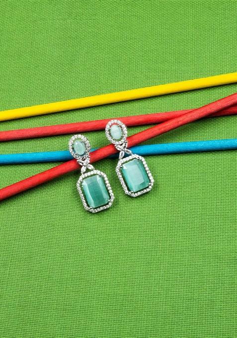 Silver Plated American Diamond Square Drop Earrings