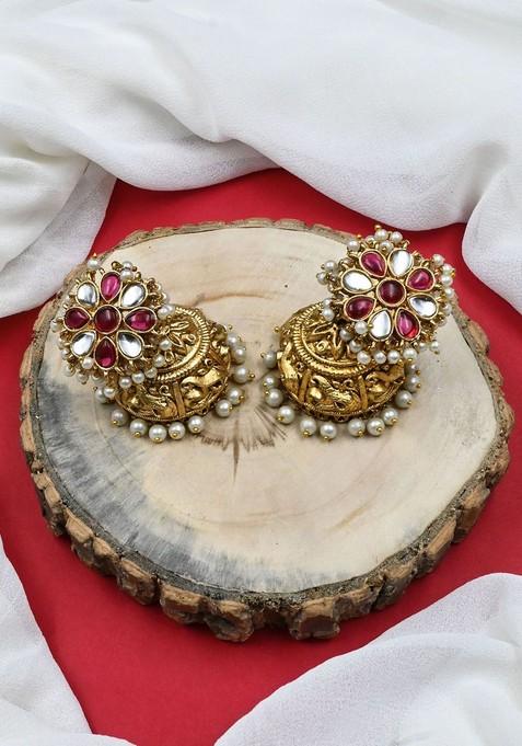 Gold Plated Artificial Beads Studded Jhumkas