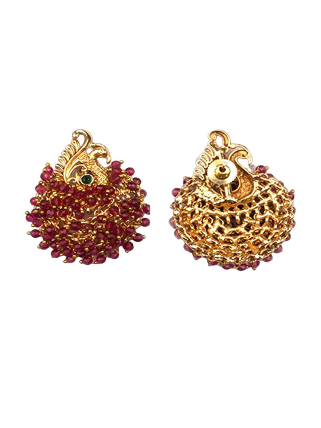 Gold Plated Artificial Stones Studded And Beads Beaded Studs Earrings