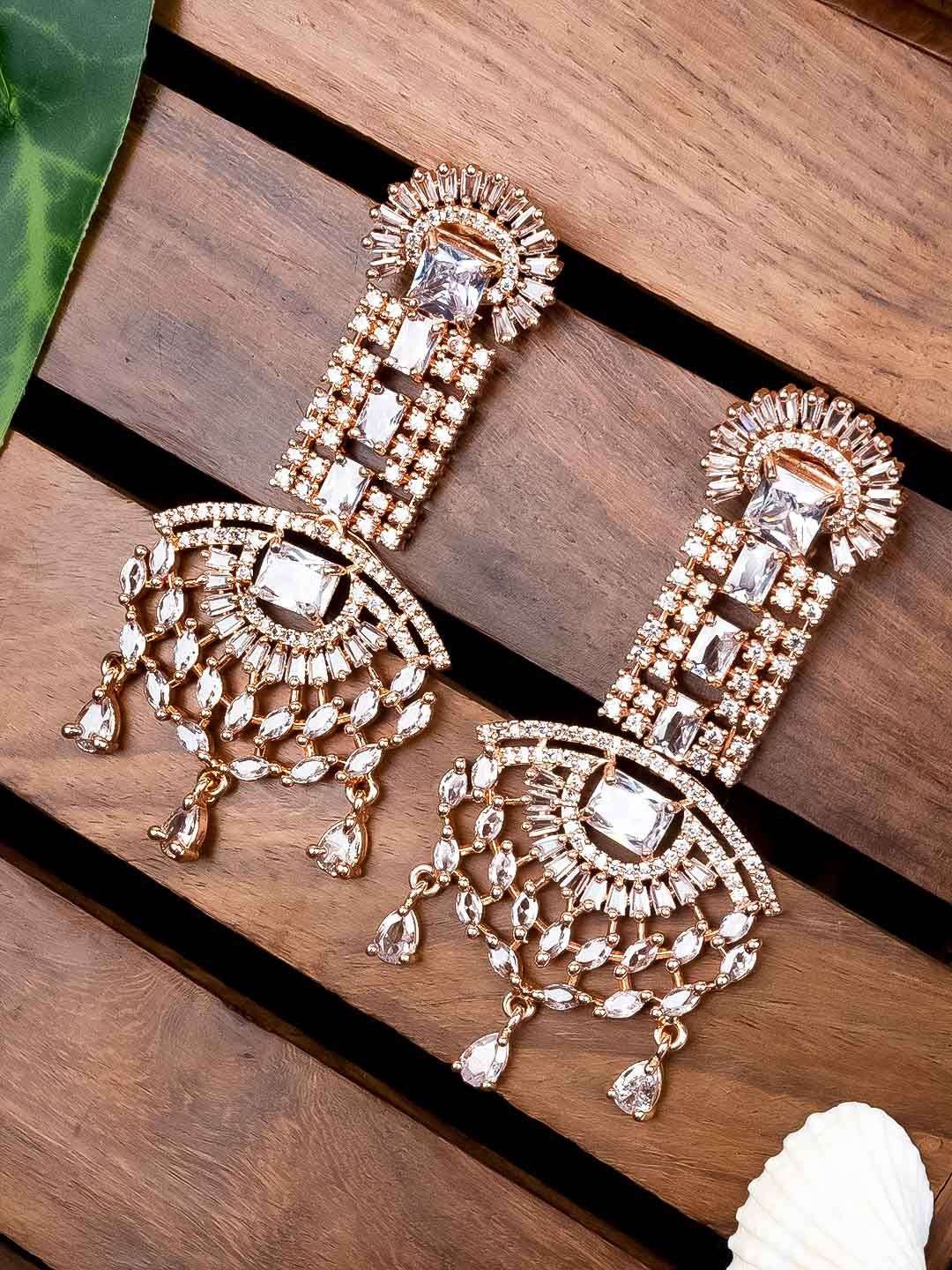 Rose Gold Plated Contemporary Drop Earrings - Indya