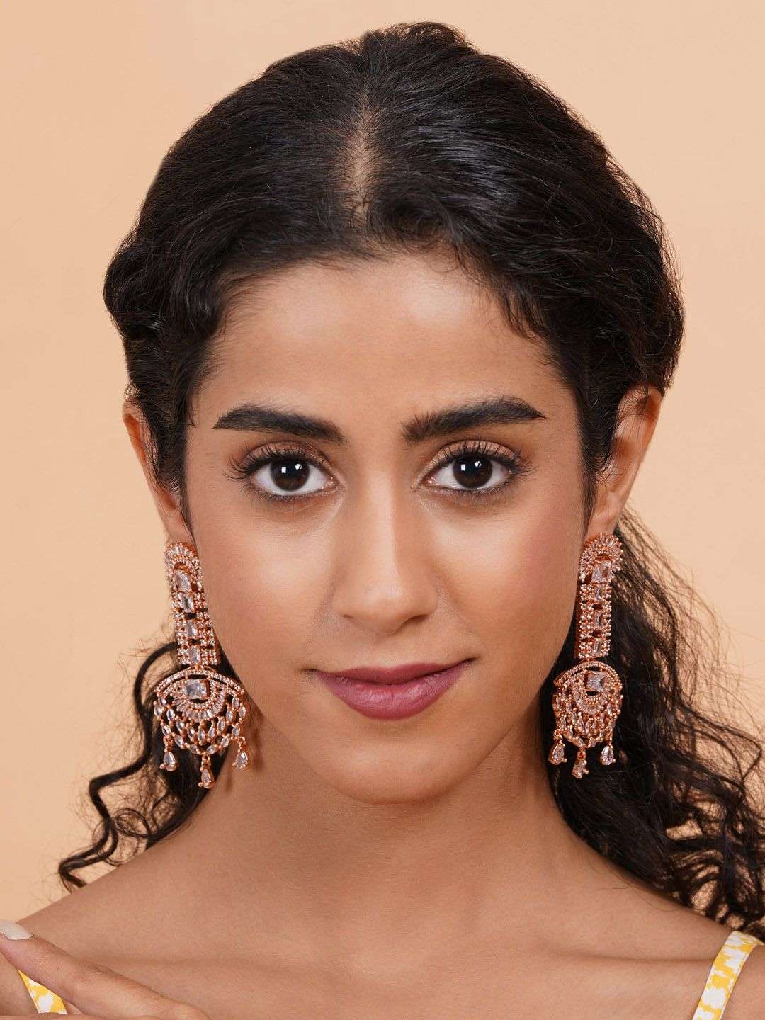 Rose Gold Plated Contemporary Drop Earrings - Indya