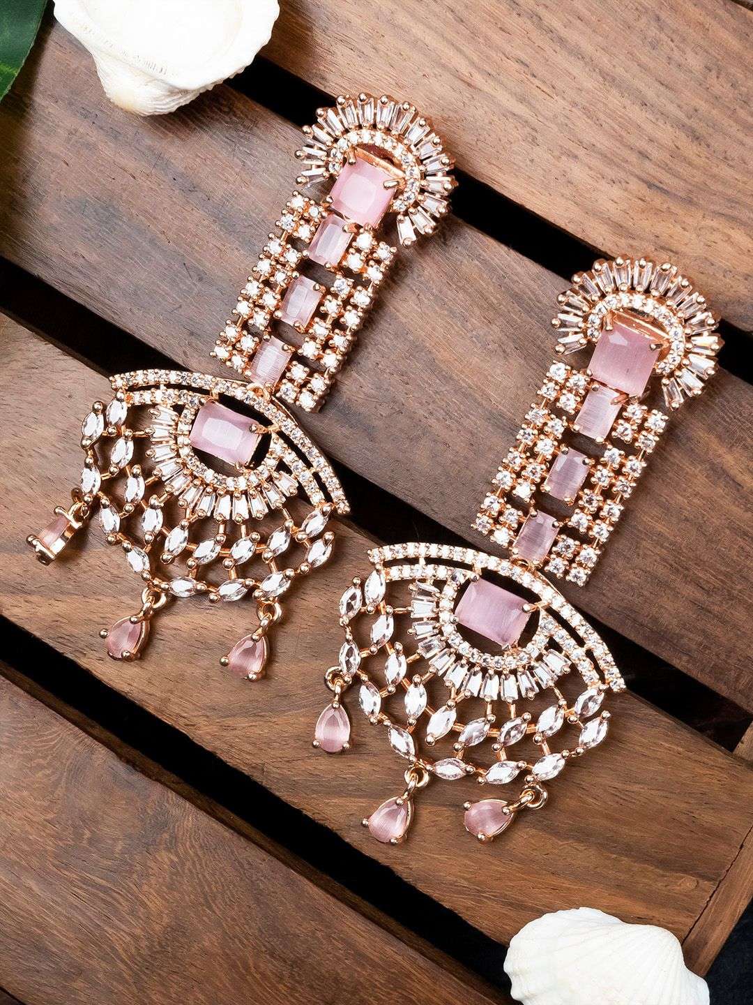 Rose Gold Plated Contemporary Drop Earrings - Indya