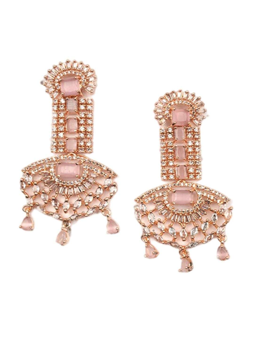 Rose Gold Plated Contemporary Drop Earrings - Indya