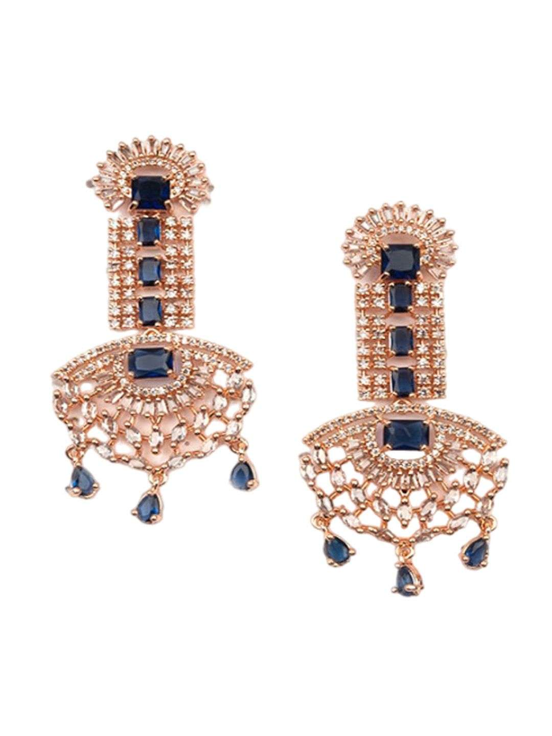 Rose Gold Plated Contemporary Drop Earrings - Indya
