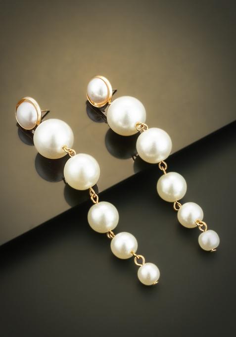 White Gold Plated Pearl Dangle Earrigns