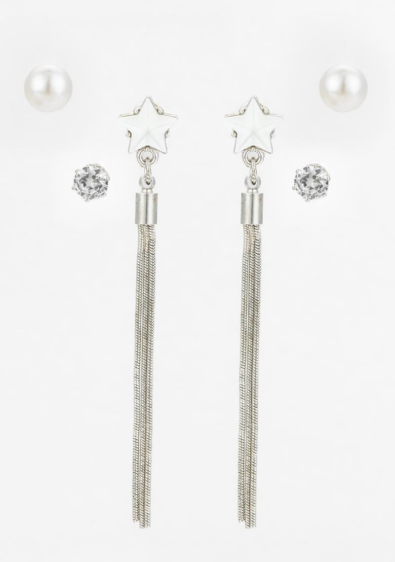 Silver Gold Plated Pearl Dangle Earrigns