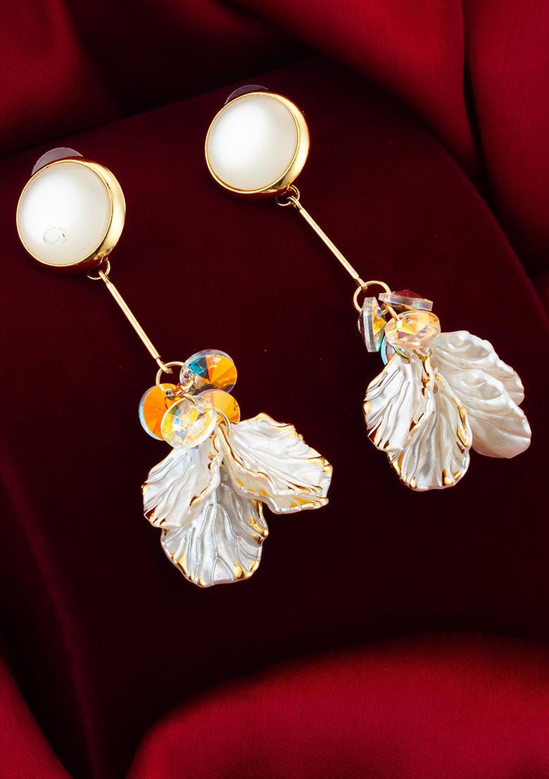 White Gold Plated Pearl Dangle Earrigns
