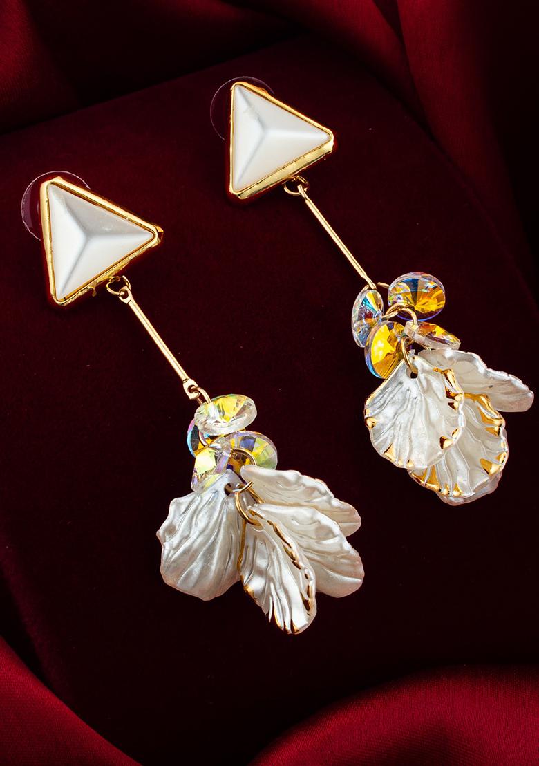 White Gold Plated Pearl Dangle Earrigns