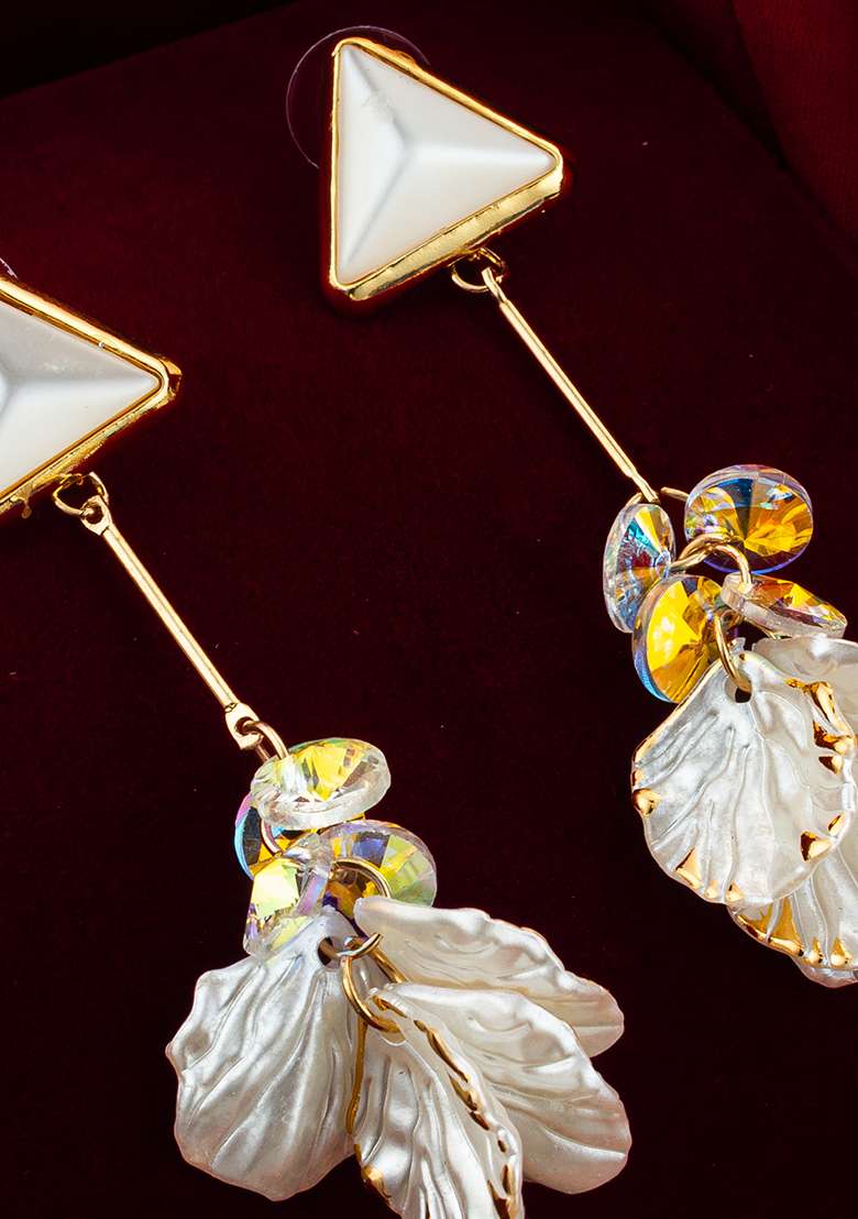 White Gold Plated Pearl Dangle Earrigns - Indya