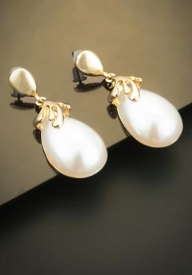 White Gold Plated Pearl Drop Earrings
