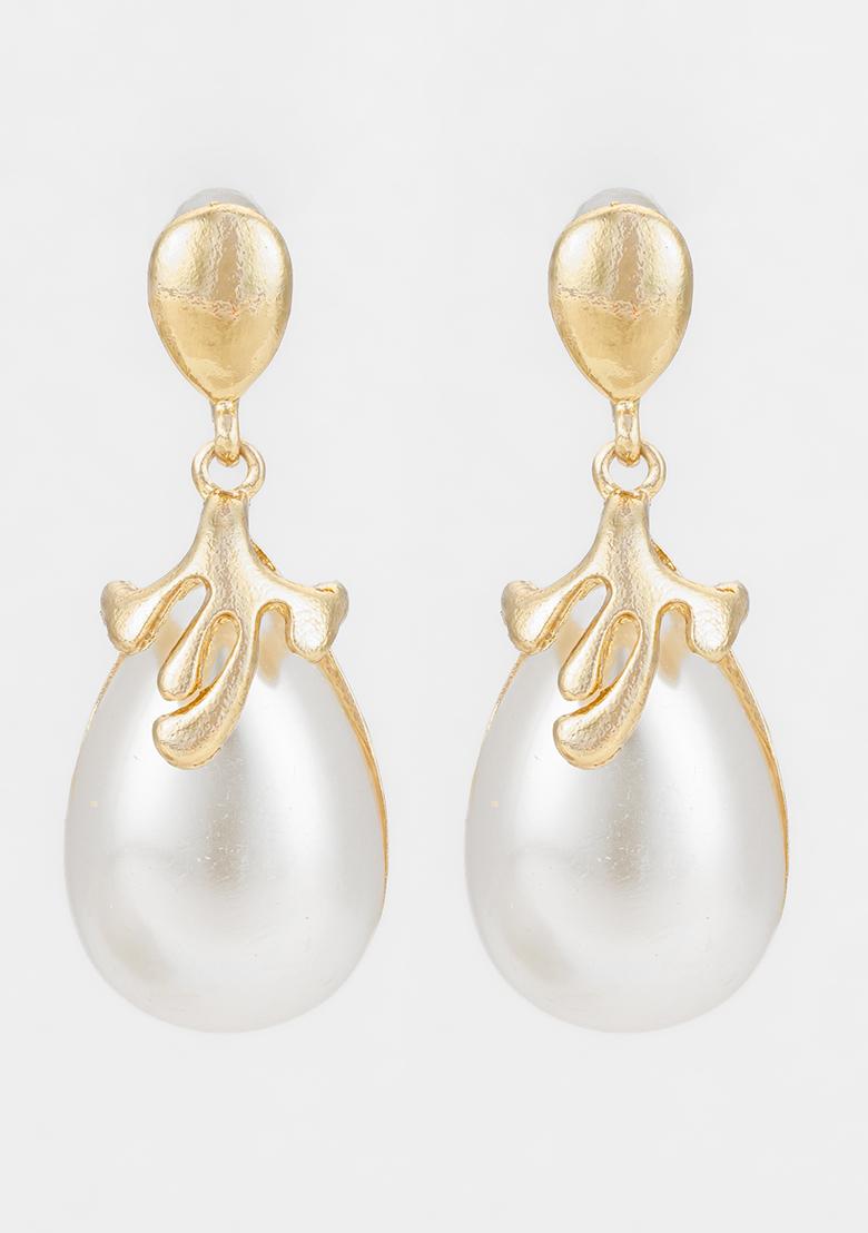 White Gold Plated Pearl Drop Earrings