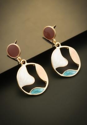 White And Turquoise Blue Gold Plated Pearl Drop Earrings