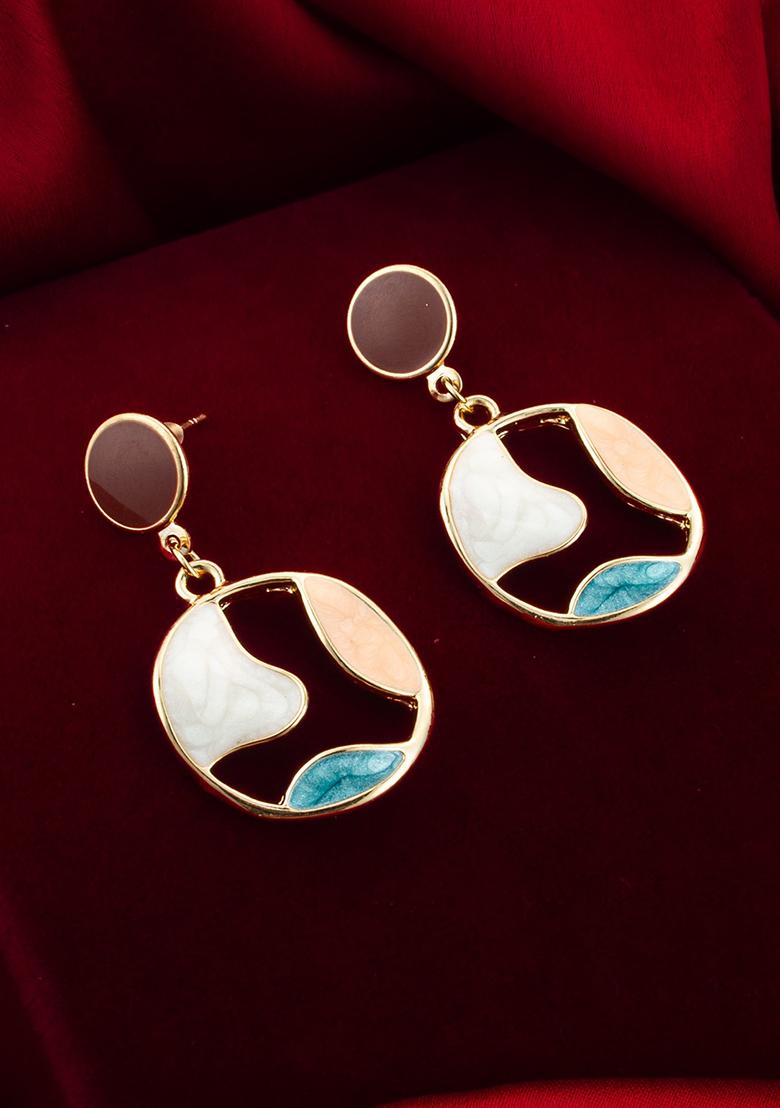 White And Turquoise Blue Gold Plated Pearl Drop Earrings