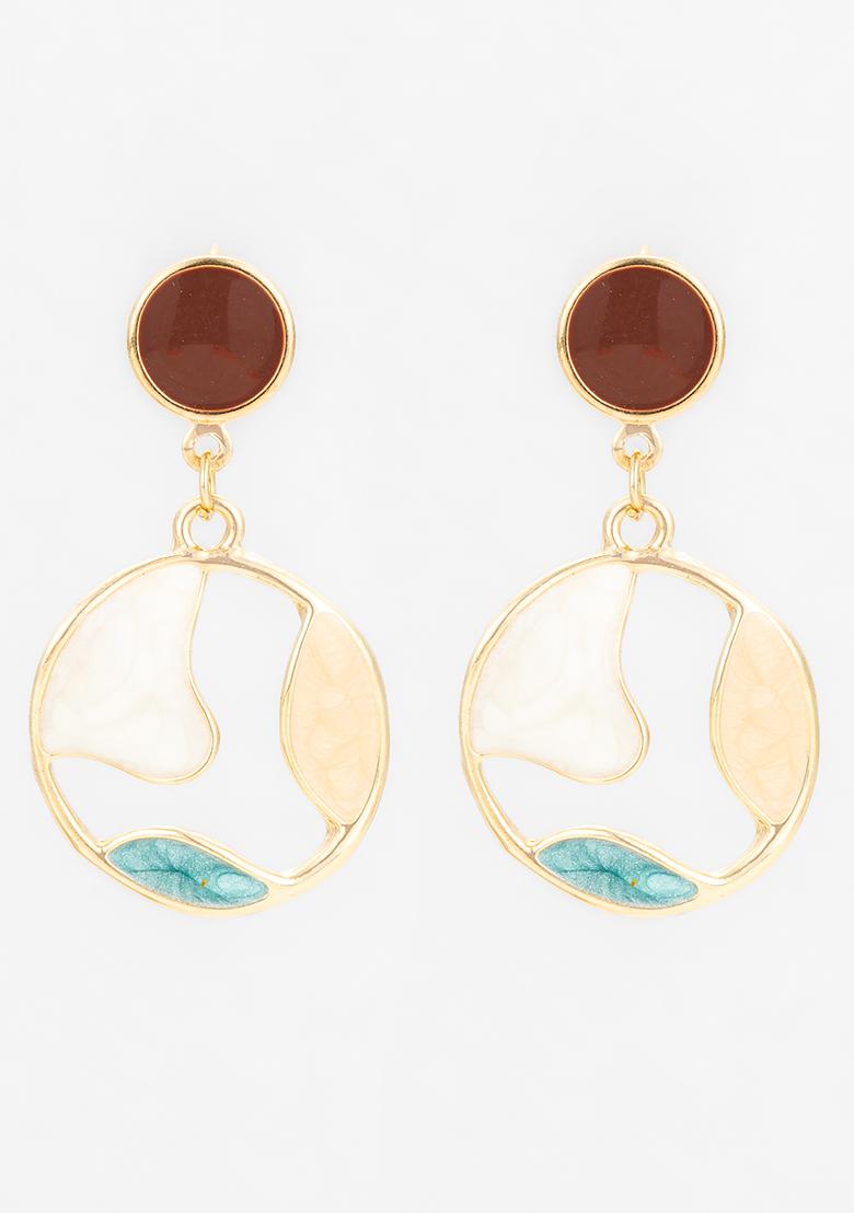 White And Turquoise Blue Gold Plated Pearl Drop Earrings