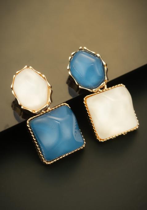 White And Turquoise Blue Gold Plated Pearl Drop Earrings
