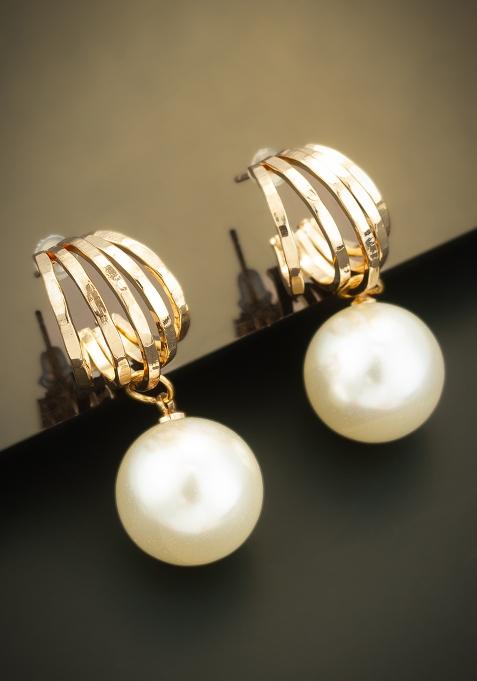 White Gold Plated Pearl Drop Earrings