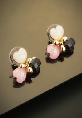 Pink White And Black Gold Plated Artificial Stone Stud Earrings