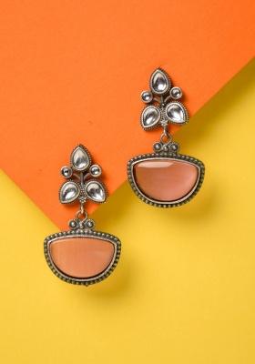 Silver Oxidised Finish Ad Stone Drop Earring  