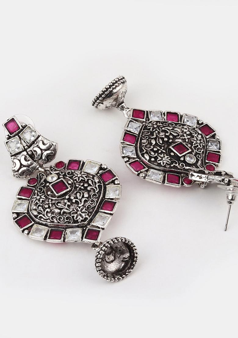 Silver Oxidised Finish Drop Earring 1