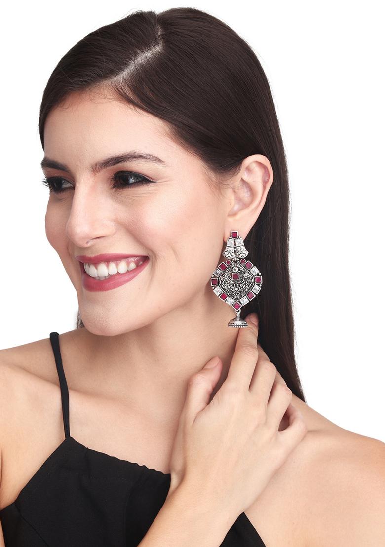 Silver Oxidised Finish Drop Earring 1